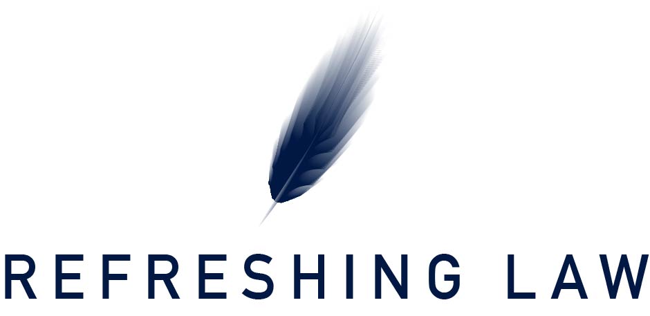 Refreshing Law logo with blue feather above text