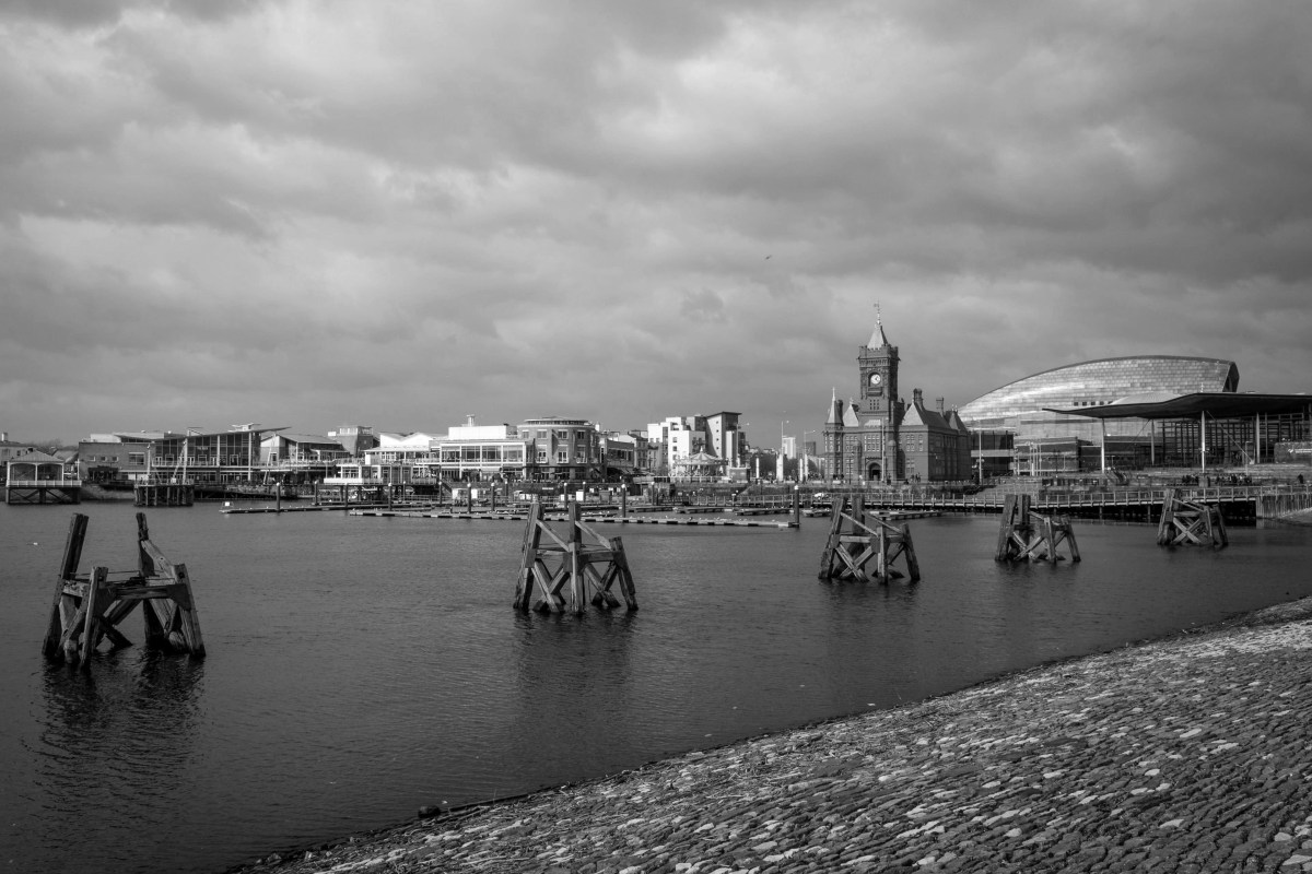 Stormy sky over Cardiff's Tiger Bay lagoon